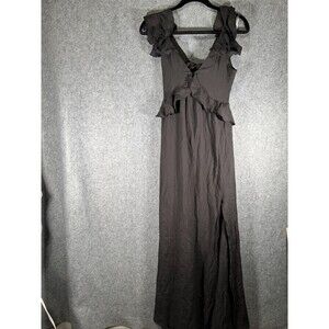 Hyfve Dress Women Small Black‎ Boho Ruffled Maxi V Neck RElax Casual Maxi
